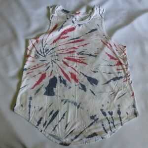 4/$14 Grayson Threads Polyester Womens Tank Top Red White Blue Tie-Dye Size XL